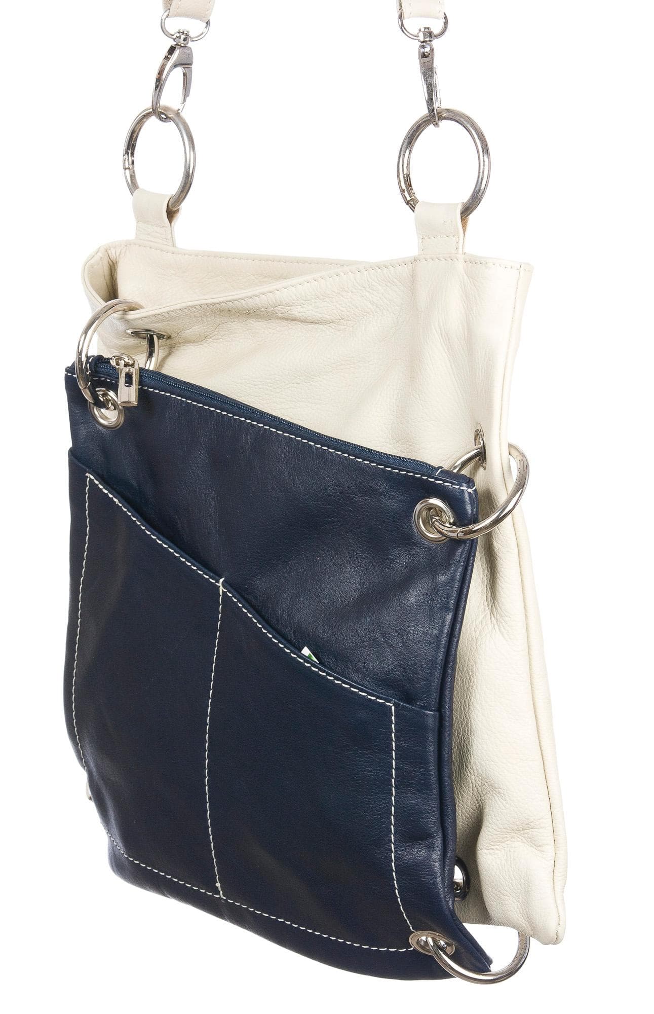 Borsa donna in vera pelle SANTINI mod. SILVIA colore BIANCO BLU Made in Italy