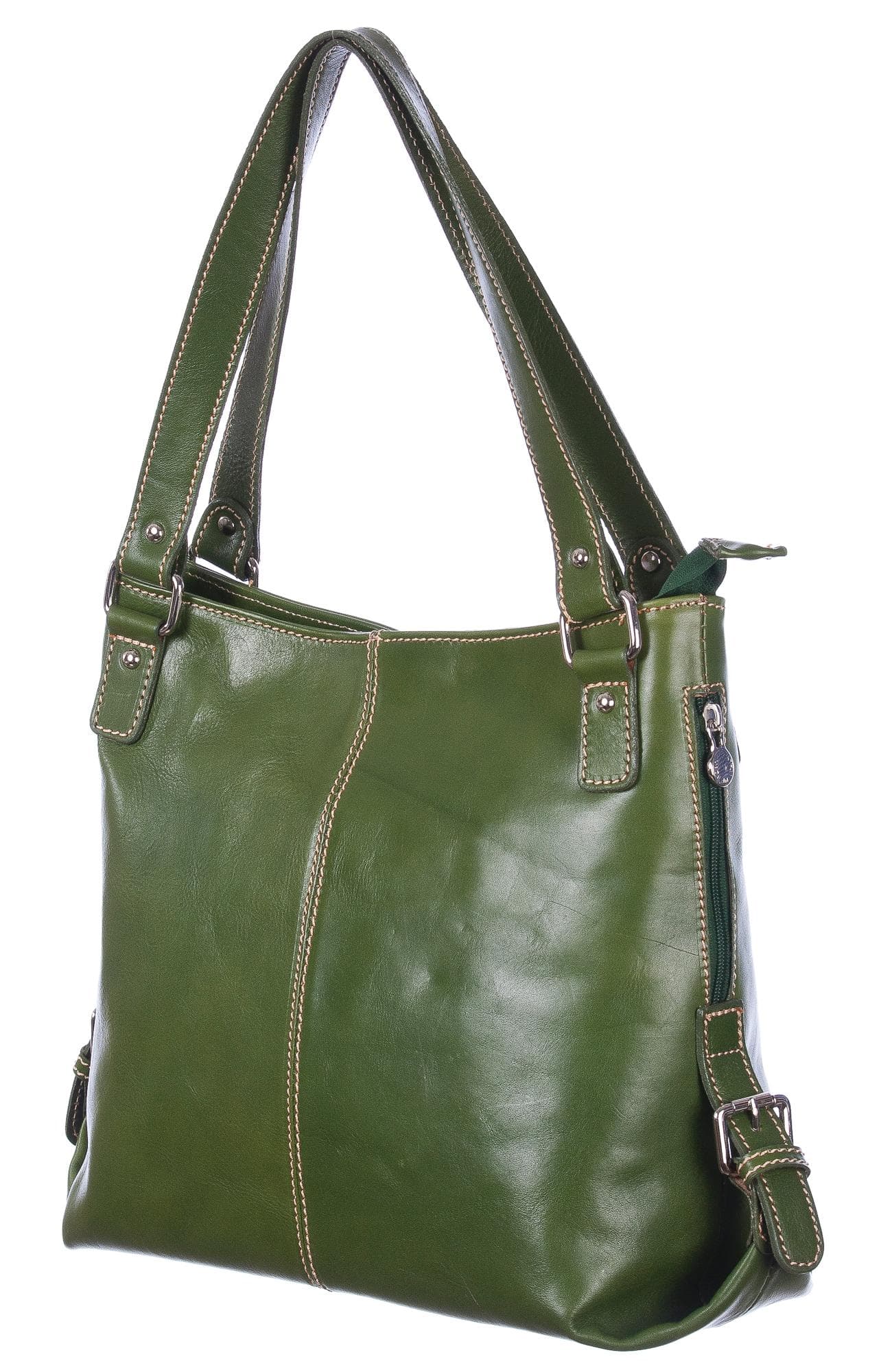 Borsa a spalla da donna in vera pelle ANTONELLA, colore VERDE, CHIAROSCURO, MADE IN ITALY
