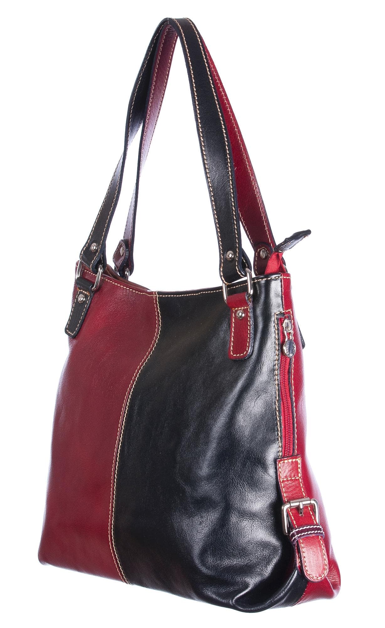 Borsa donna in vera pelle CHIAROSCURO mod. ANTONELLA colore NERO ROSSO Made in Italy