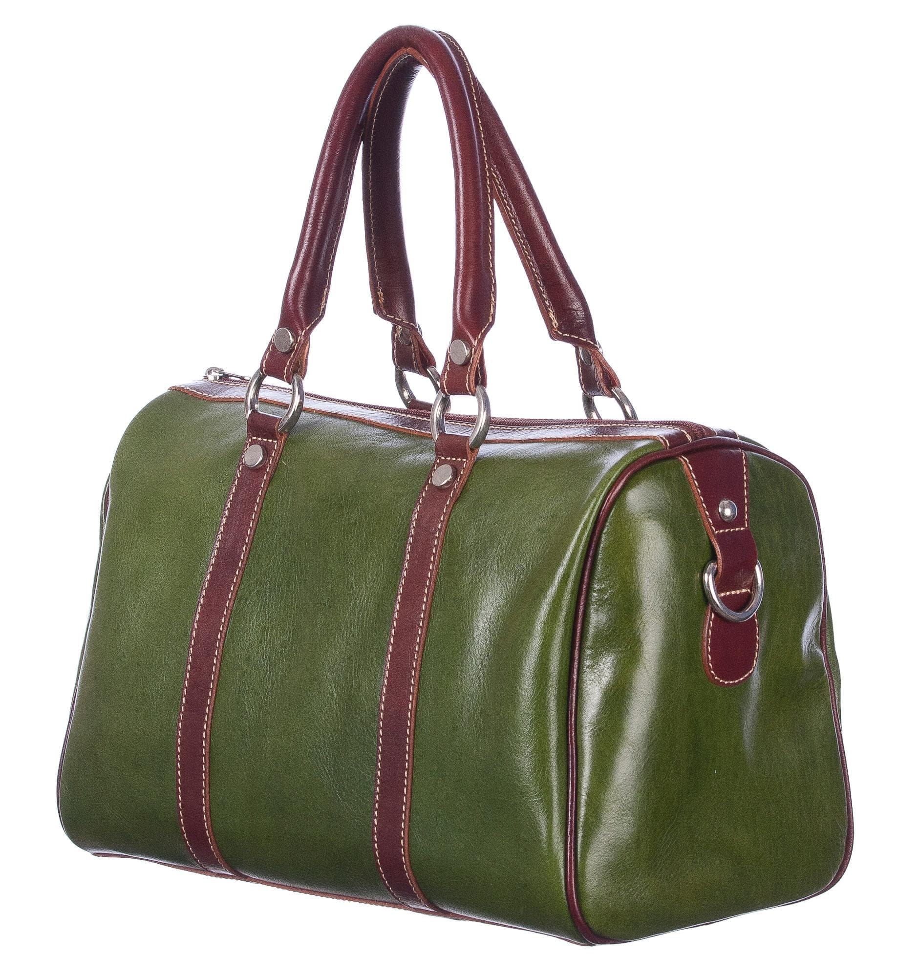 Borsa donna in vera pelle CHIAROSCURO mod. CATIA colore MARRONE VERDE Made in Italy.