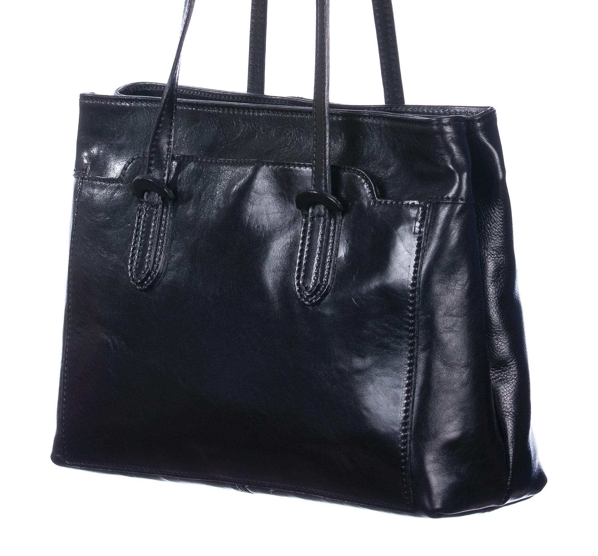 Borsa a spalla da donna in vera pelle MINA MAXI, colore NERO, CHIAROSCURO, Made in Italy