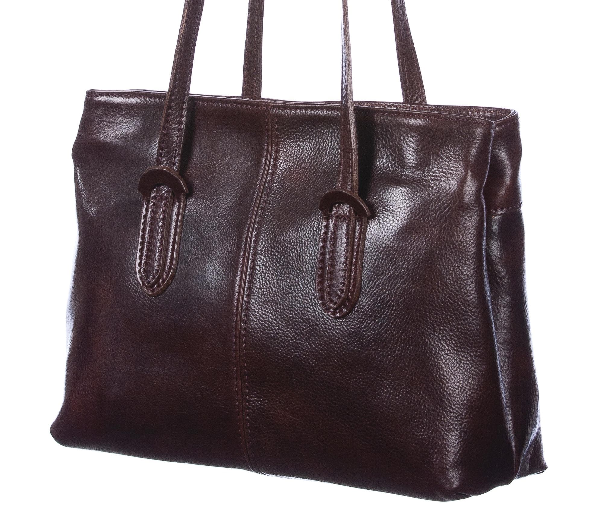 Borsa a spalla da donna in vera pelle MINA MAXI, colore TESTA DI MORO, CHIAROSCURO, Made in Italy