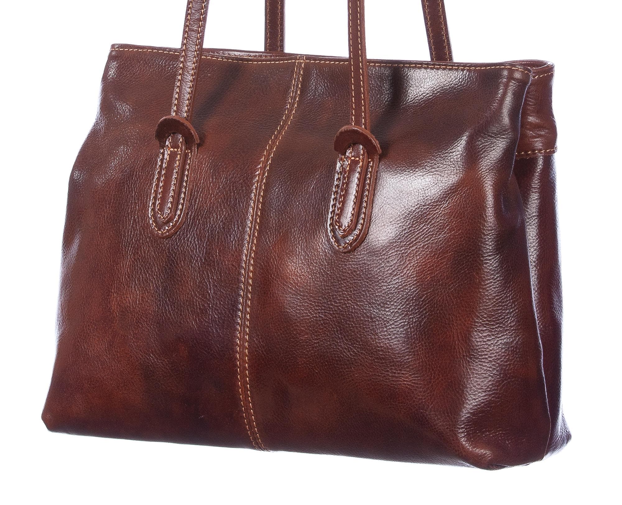 Borsa a spalla da donna in vera pelle MINA MAXI, colore MARRONE, CHIAROSCURO, Made in Italy