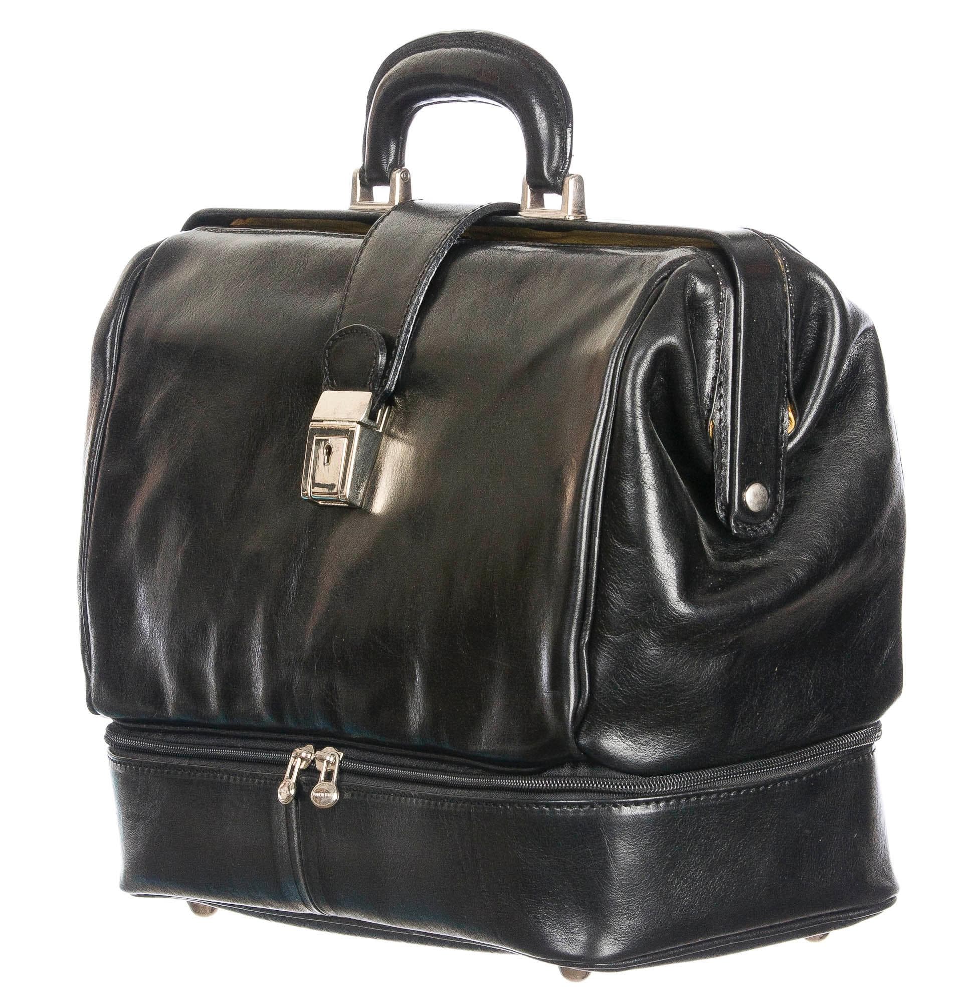 Borsa dottore in vera pelle CHIAROSCURO mod. ERIK colore NERO Made in Italy.