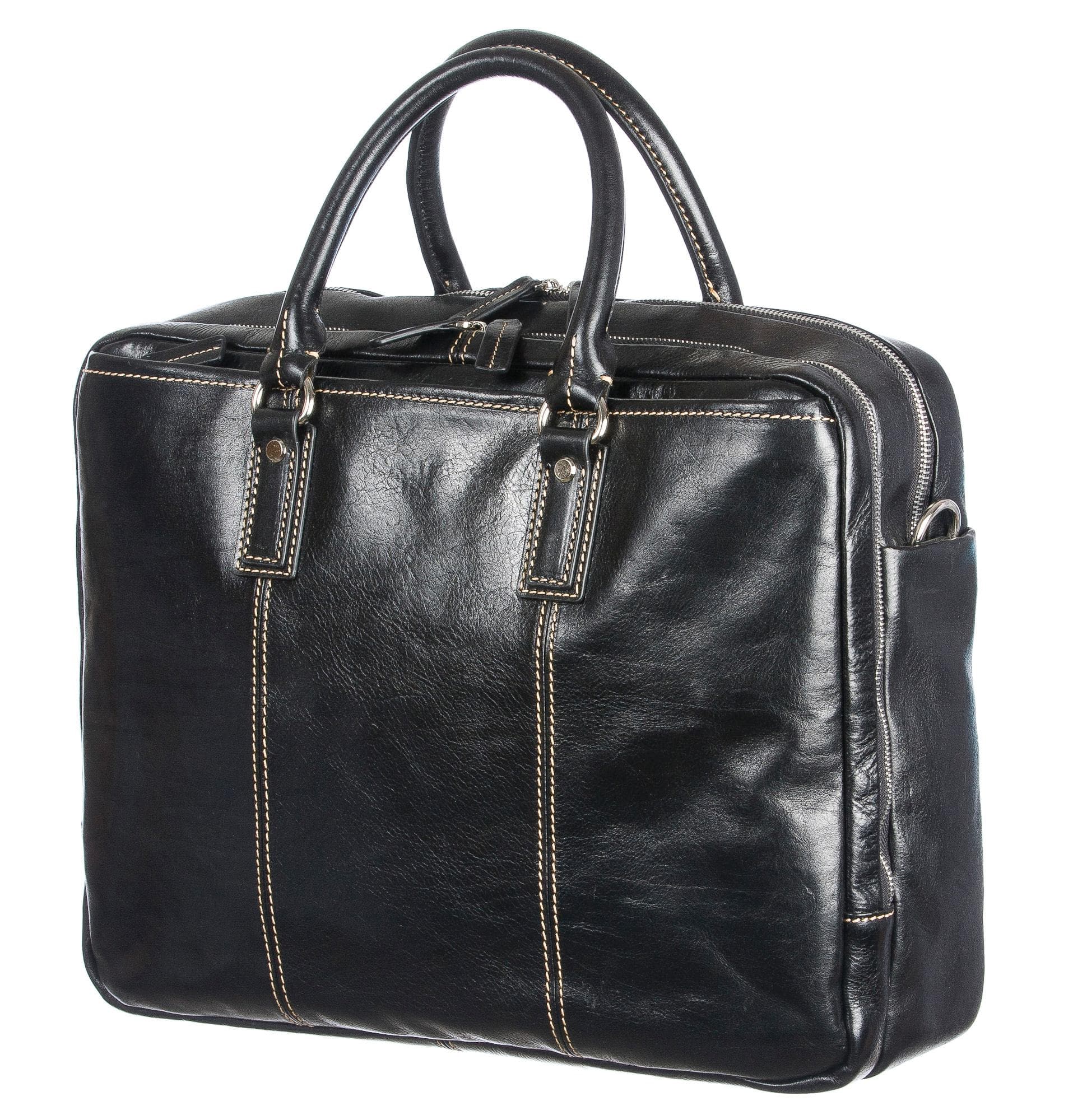 Borsa uomo in vera pelle CHIAROSCURO mod. FIORELLO colore NERO Made in Italy. (Borsa)