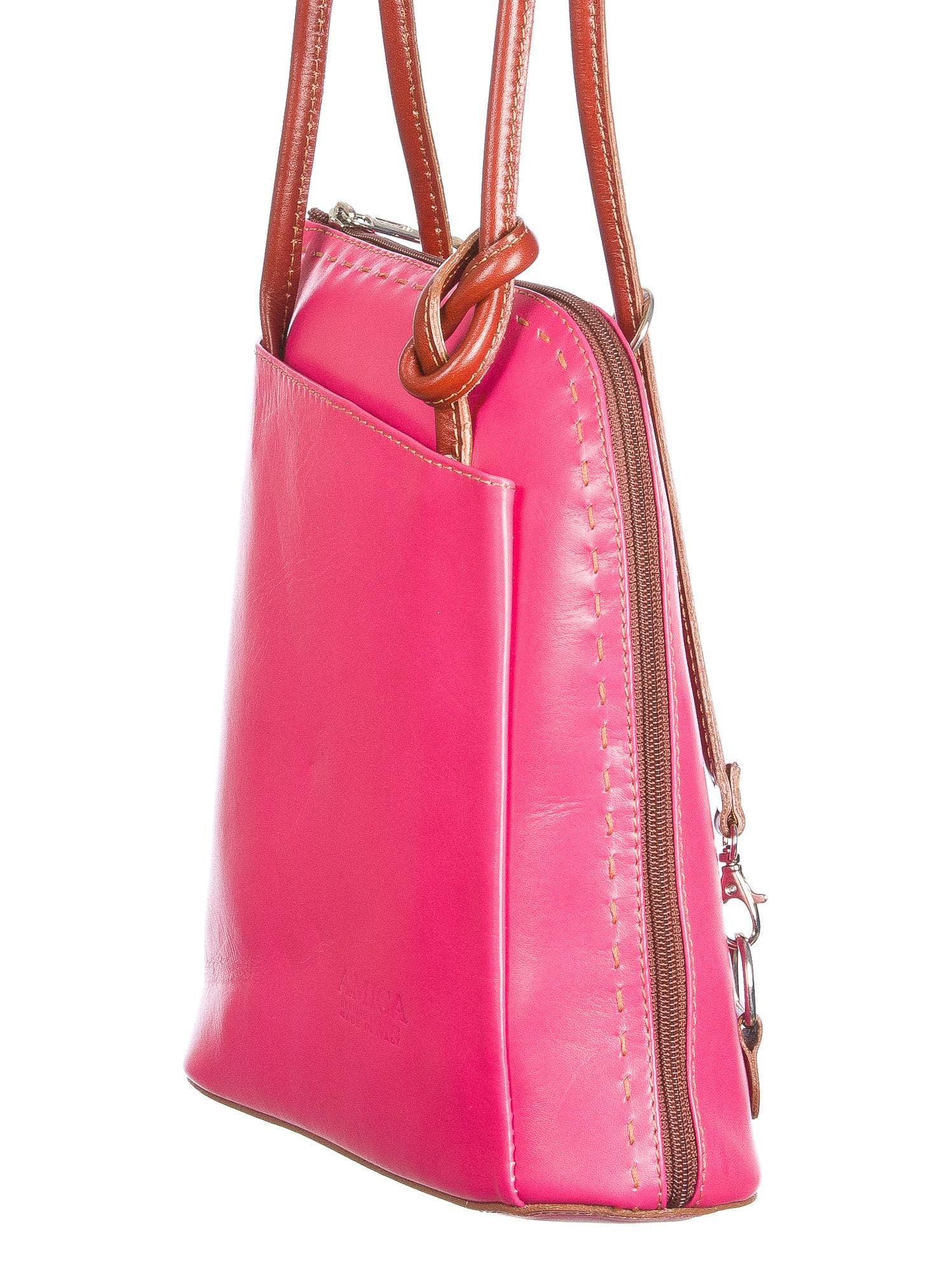 Borsa zaino donna in vera pelle CHIAROSCURO mod. MONTE CIMONE colore FUCSIA Made in Ital