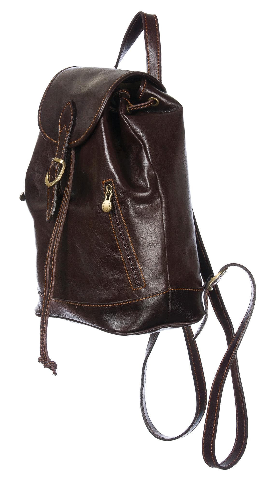 Zaino in vera pelle CHIAROSCURO mod. MONTE LEONE colore TESTA DI MORO Made in Italy.