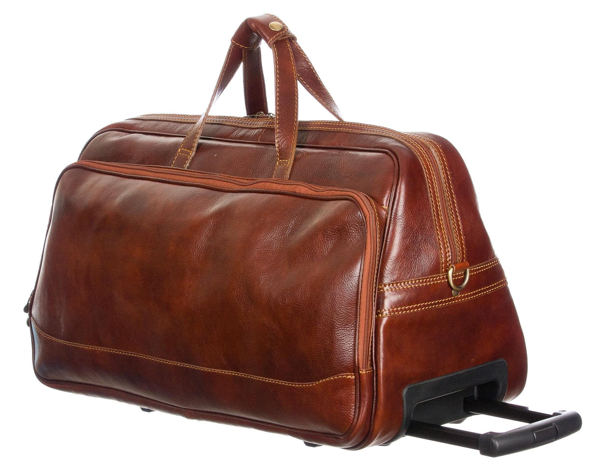 Borsone in vera pelle CHIAROSCURO mod. LAMBRO SMALL colore MARRONE Made in Italy.