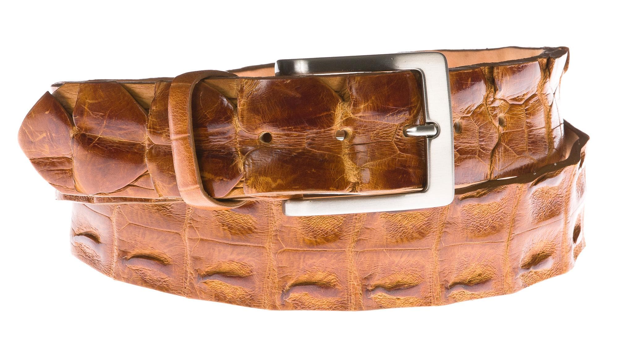 Cintura uomo in vera pelle coccodrillo ELIO ZAGATO mod. KIEV colore MIELE Made in Italy