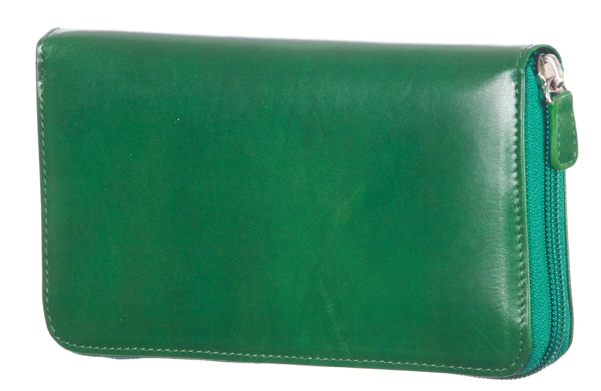 Portafoglio donna in vera pelle tradizionale SANTINI mod. FIORDALISO colore VERDE Made in Italy