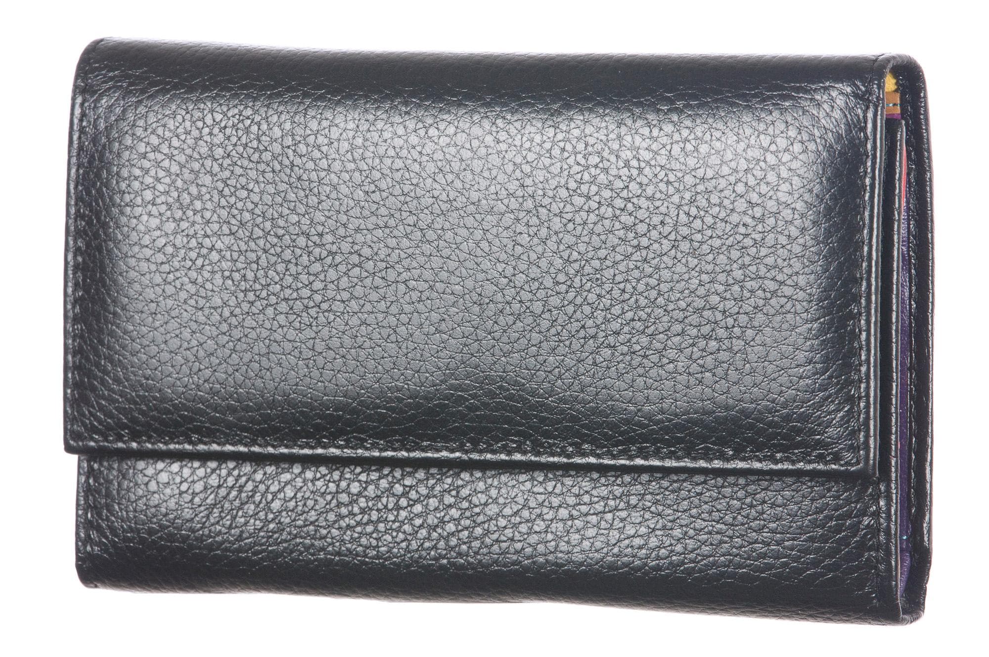 Portafoglio donna in vera pelle tradizionale SANTINI mod. ORTENSIA colore NERO interno ARANCIO Made in Italy