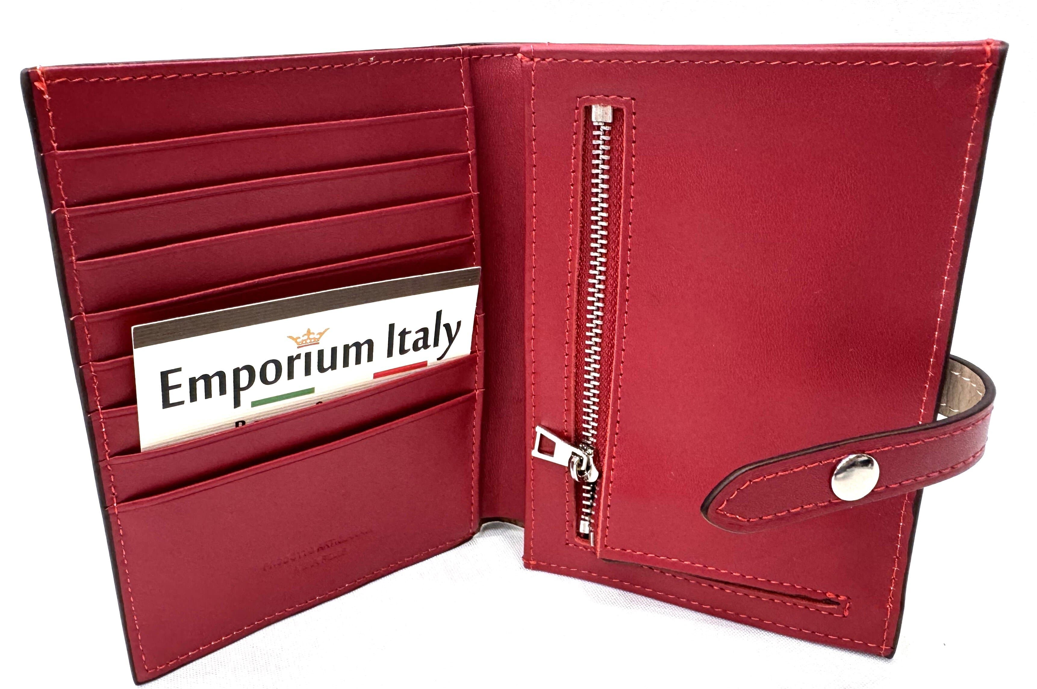 ABELIA MINI : portafoglio donna, pelle morbida, super sottile, colore : TAUPE / ROSSO, Made in Italy