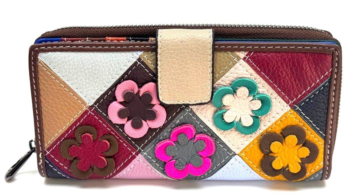AGRIFOGLIO : portafogli donna in pelle, colore : MULTICOLOR, Made in Italy - P002233