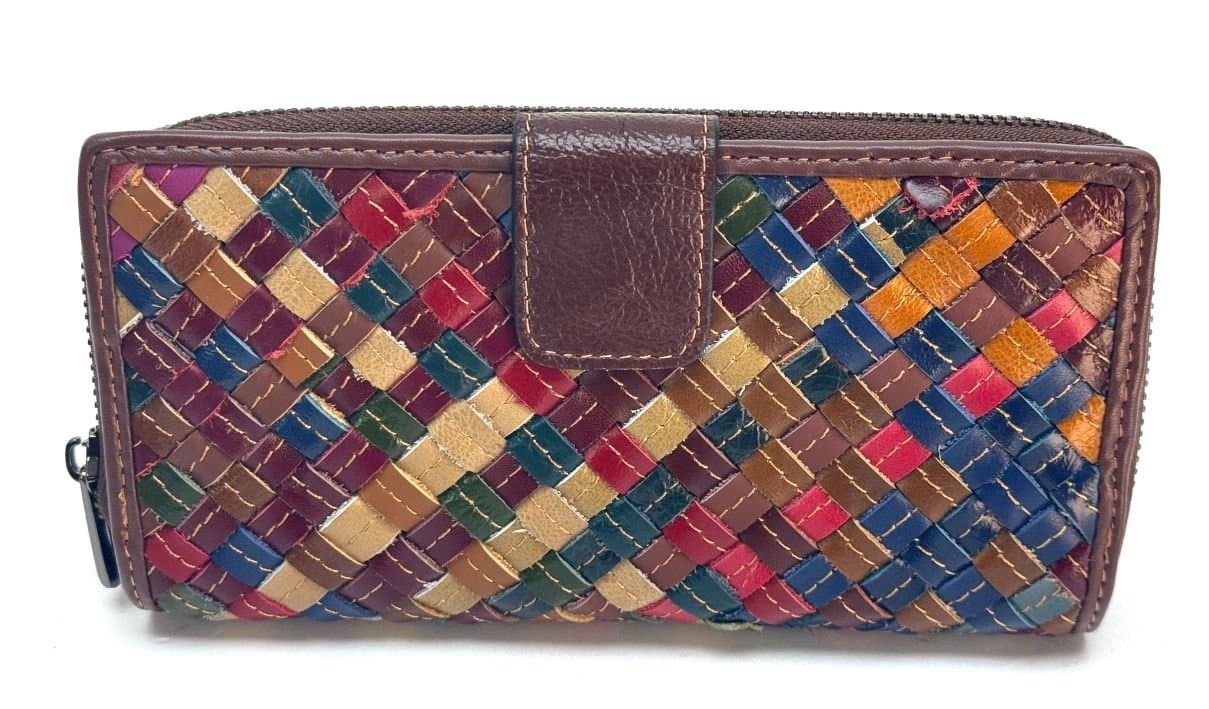 AGRIFOGLIO : portafogli donna in pelle intrecciata, colore : MULTICOLOR, Made in Italy - P002235