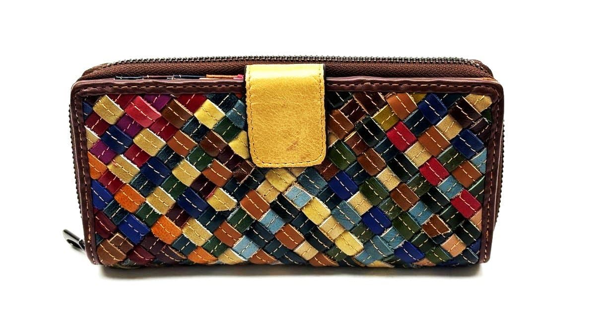 AGRIFOGLIO : portafogli donna in pelle intrecciata, colore : MULTICOLOR, Made in Italy - P002235