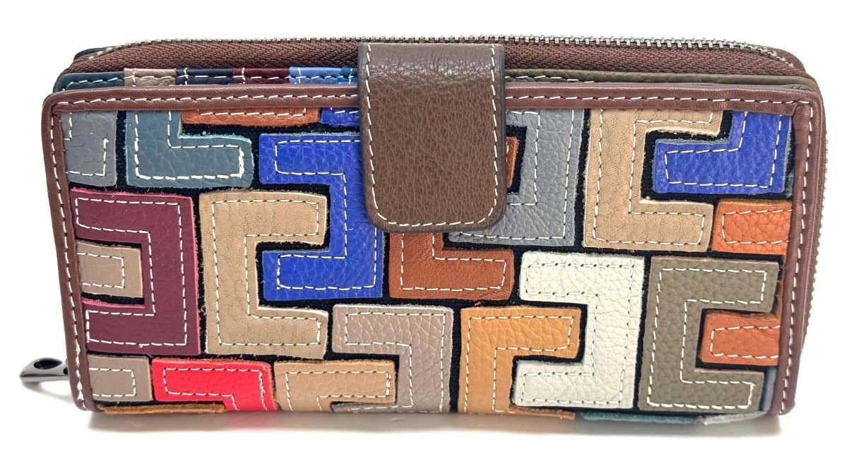 AGRIFOGLIO : portafogli donna in pelle lavorazione a fantasia colore : MULTICOLOR, Made in Italy - P005604