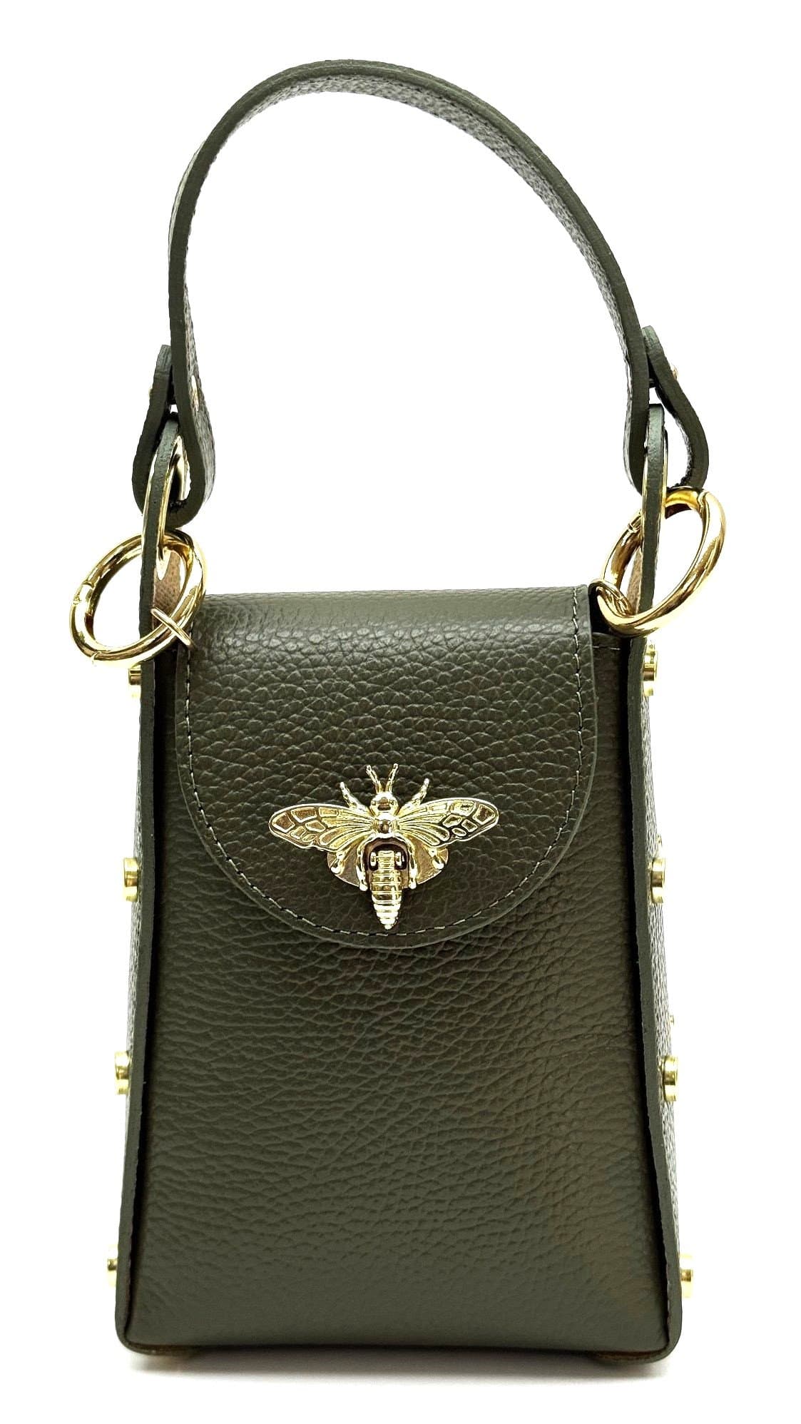 Borsa a mano / tracolla da donna in vera pelle AIDA BEE BAG, colore VERDE, CHIAROSCURO, Made in Italy.