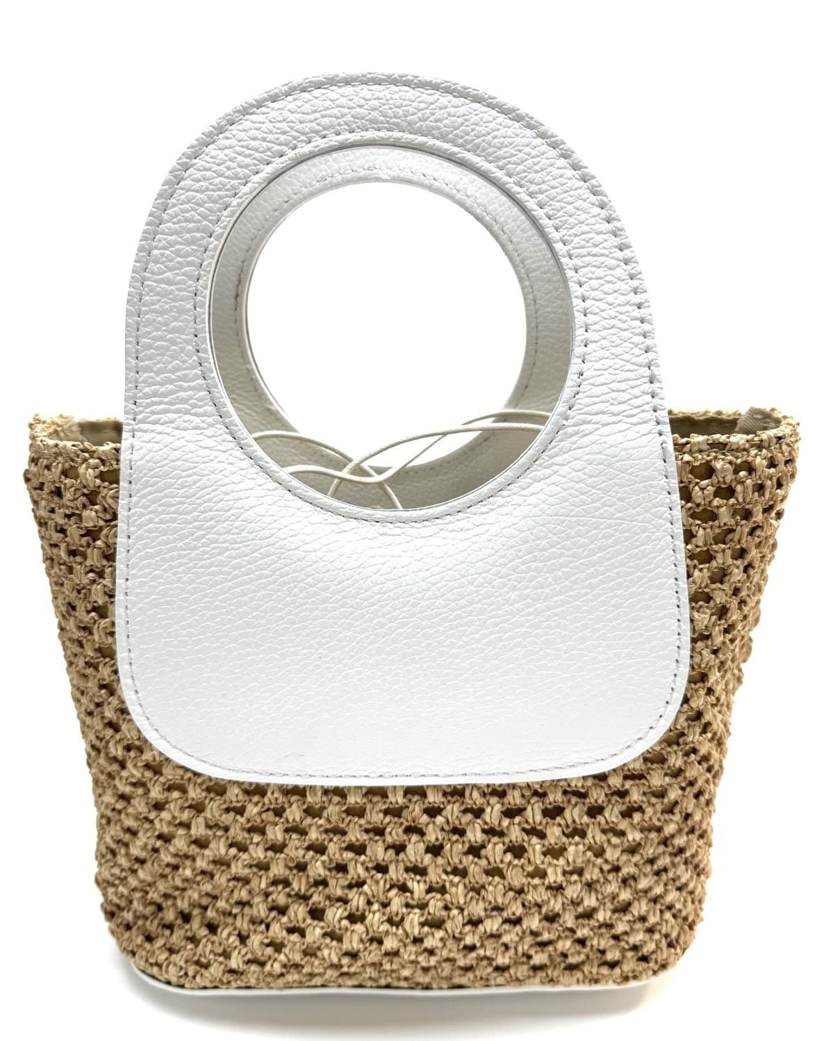 Borsa small a mano / a tracolla da donna in vera pelle / rafia RITTA, colore BIANCO, CHIAROSCURO, Made in Italy