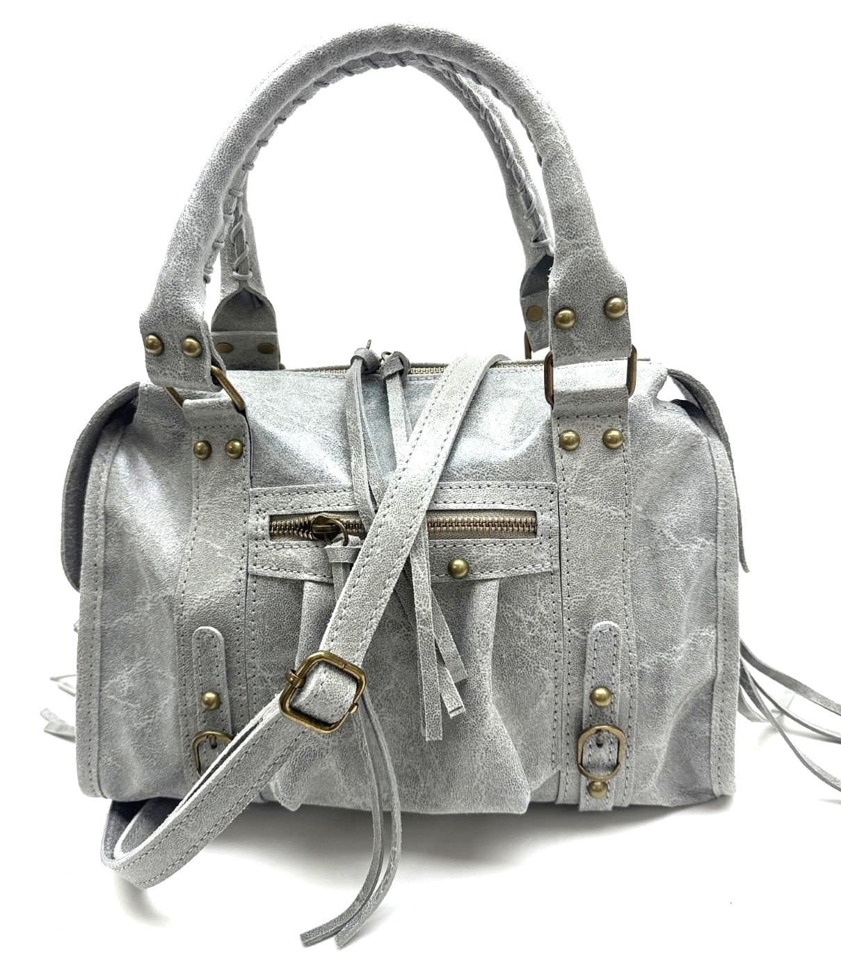 Genuine leather crossbody bag BELINDA MAXI, color GREY, CHIAROSCURO, MADE IN ITALY