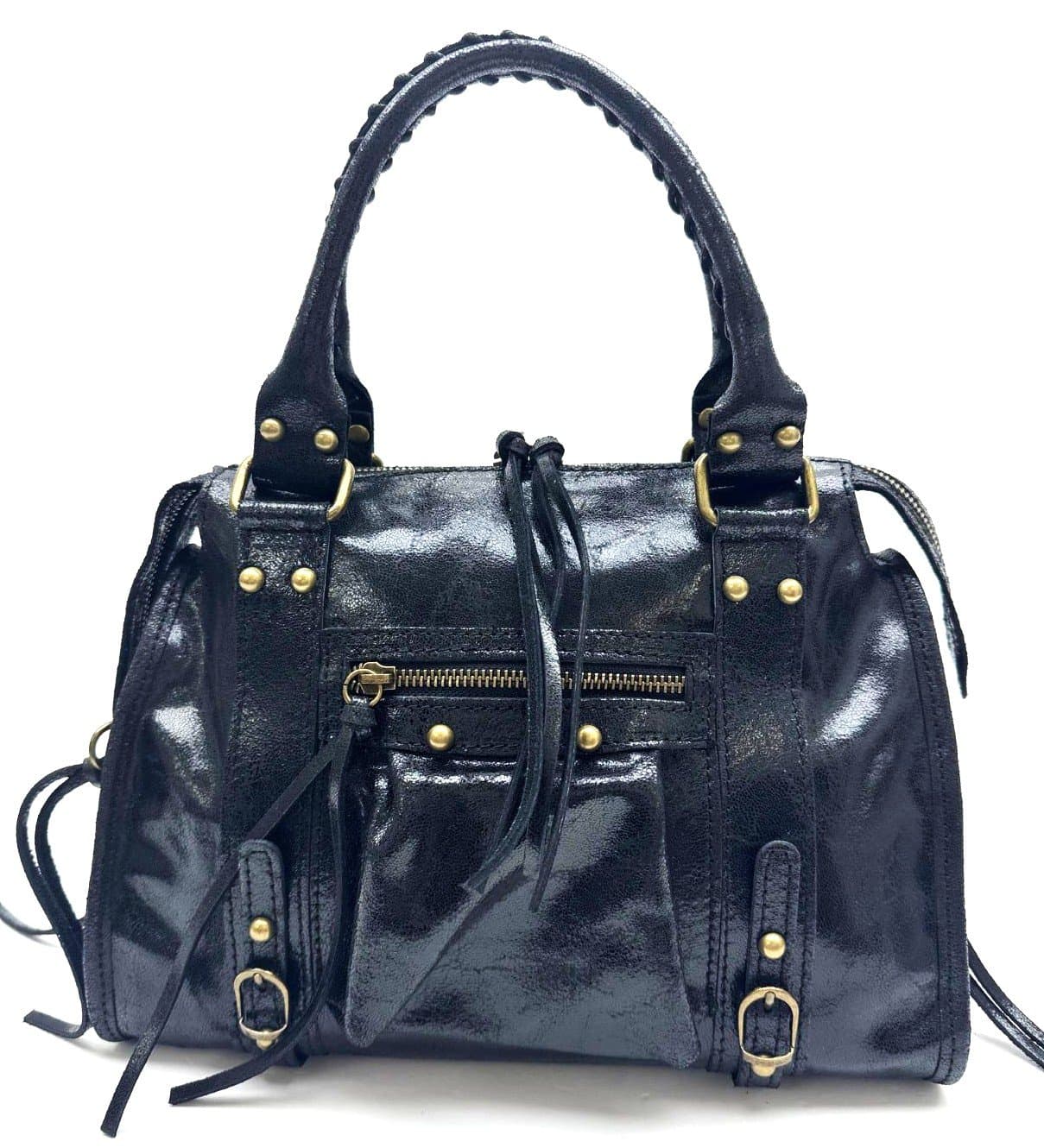 Borsa a tracolla da donna in vera pelle BELINDA MAXI, colore NERO, CHIAROSCURO, Made in Italy