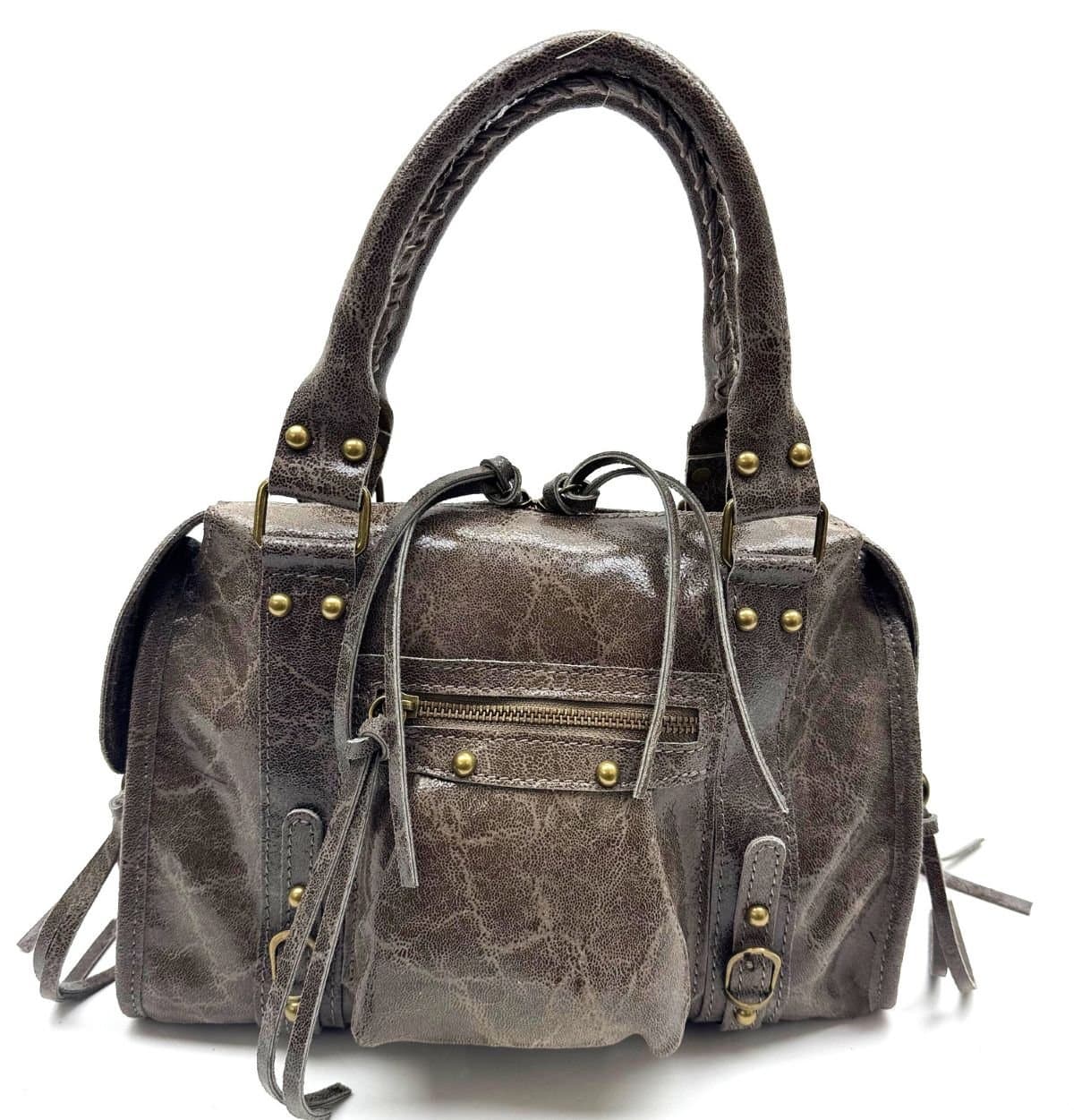 Genuine leather crossbody bag BELINDA MAXI, color TAUPE, CHIAROSCURO, MADE IN ITALY