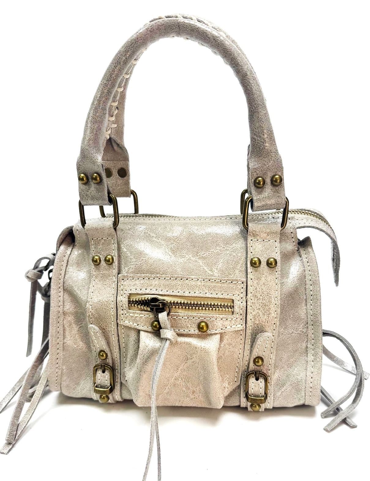 Borsa a tracolla da donna in vera pelle BELINDA SMALL, colore BEIGE, CHIAROSCURO, Made in Italy