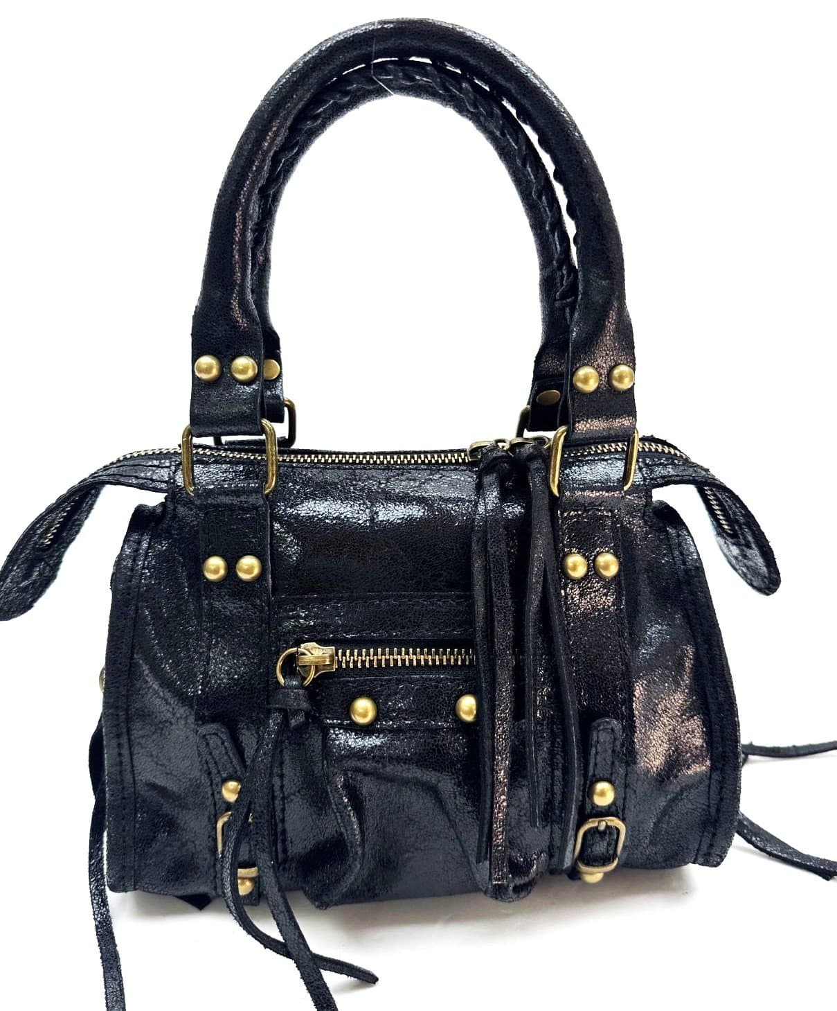 Borsa a tracolla da donna in vera pelle BELINDA SMALL, colore NERO, CHIAROSCURO, Made in Italy