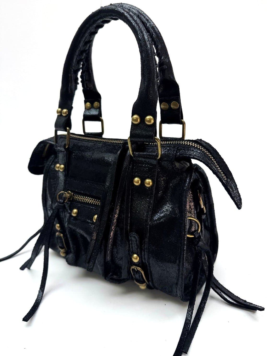 Borsa a tracolla da donna in vera pelle BELINDA SMALL, colore NERO, CHIAROSCURO, Made in Italy