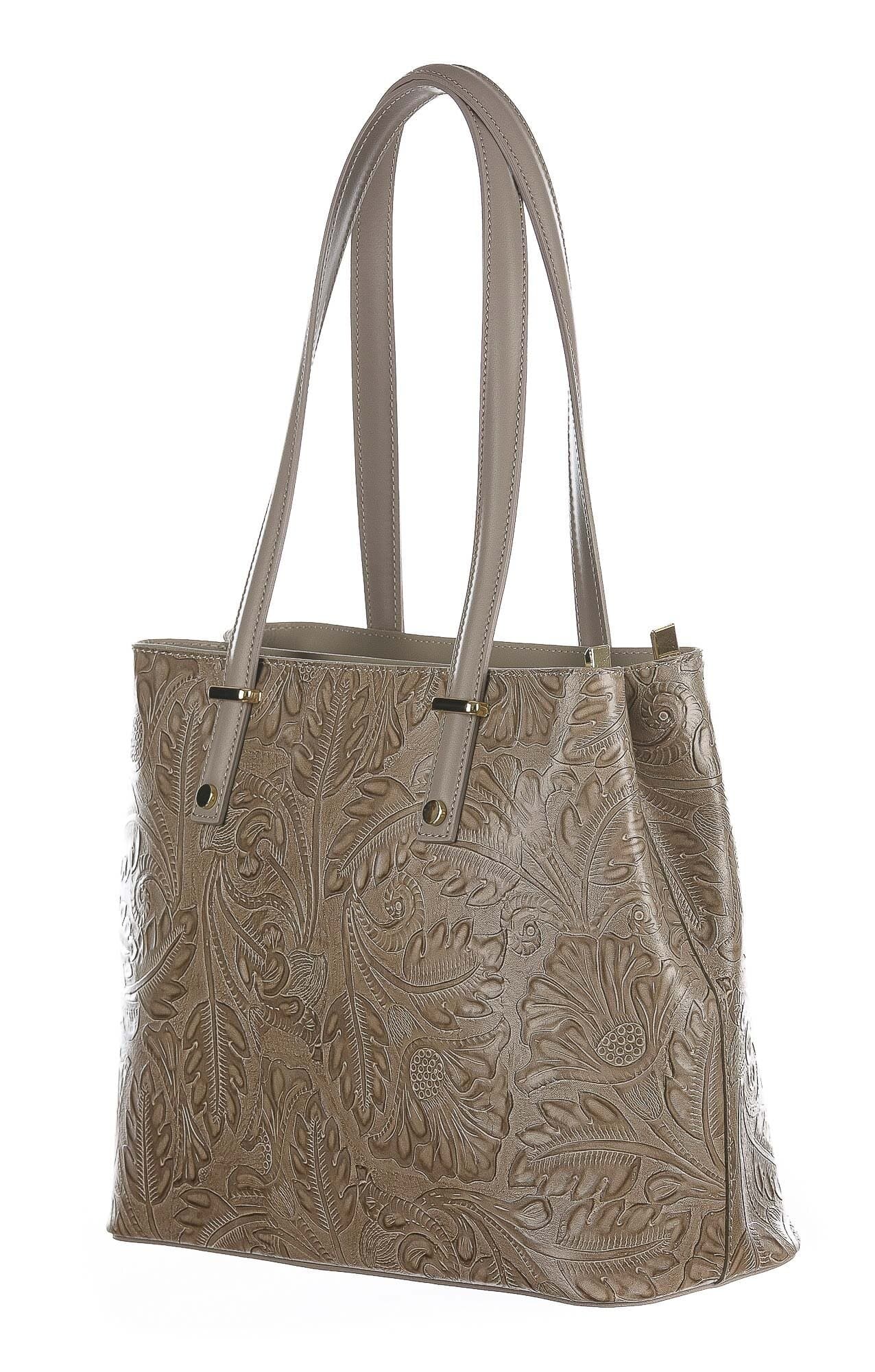 Borsa donna in vera pelle, CHIAROSCURO, mod MEGHI colore TAUPE, Made in Italy.