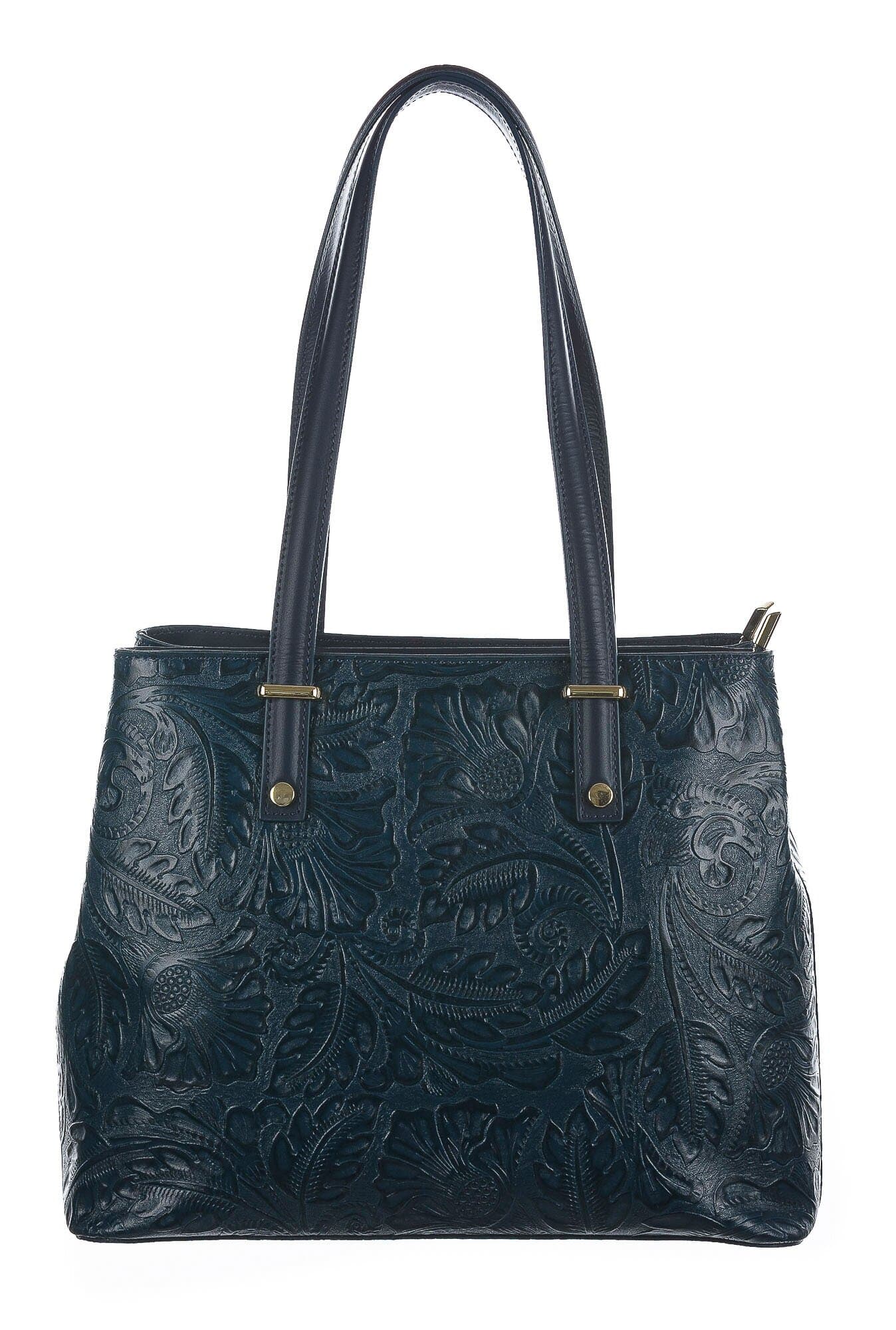 Borsa donna in vera pelle, CHIAROSCURO, mod MEGHI colore BLU, Made in Italy.