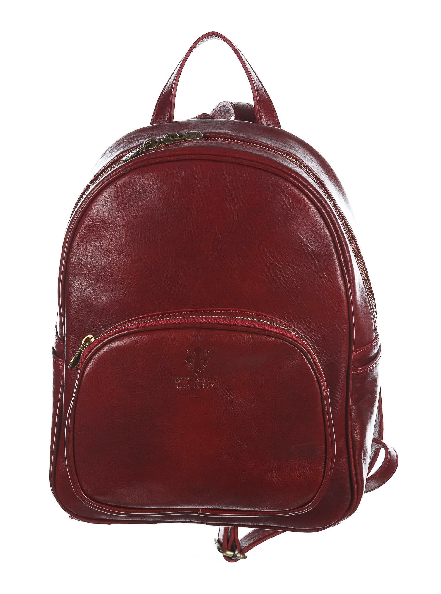 Borsa zaino donna in vera pelle MONTE VETTORE, colore ROSSO, CHIAROSCURO, Made in Italy.