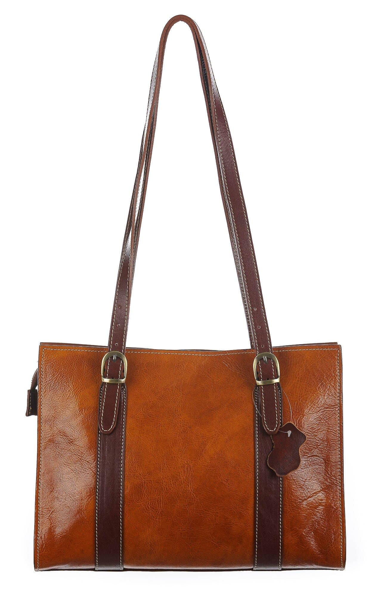MARINA : borsa donna a spalla in cuoio, colore MIELE MARRONE, Made in Italy.