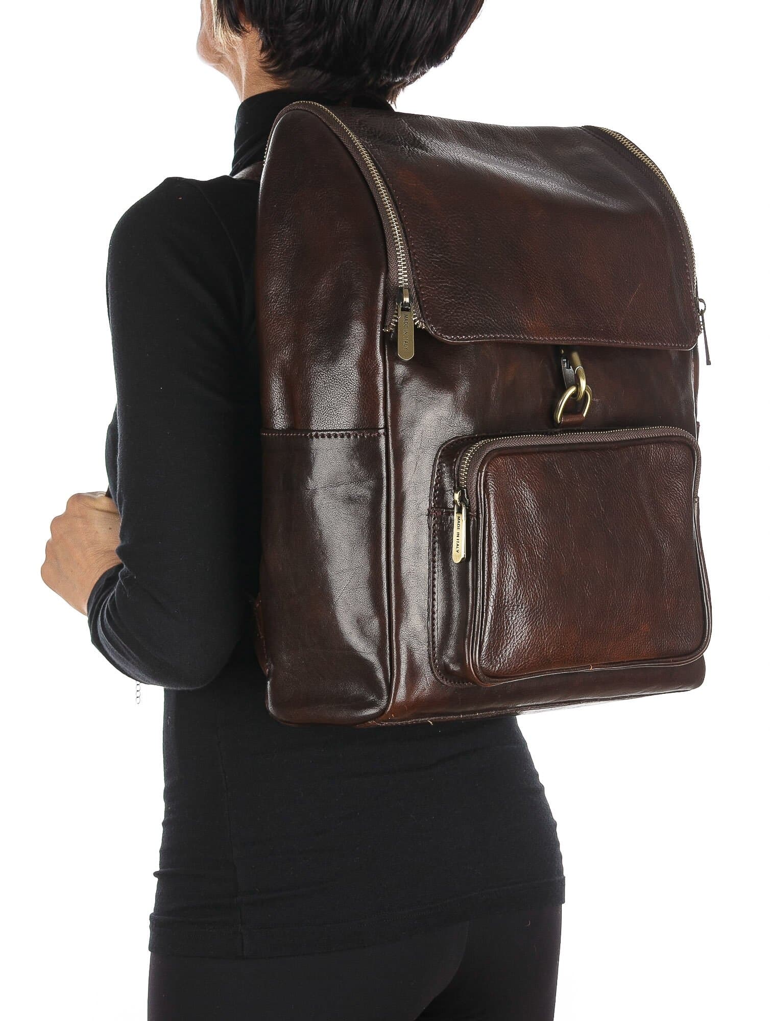 Backpack buffered real leather mod. MONTE EVEREST MAXI color dark BROWN
