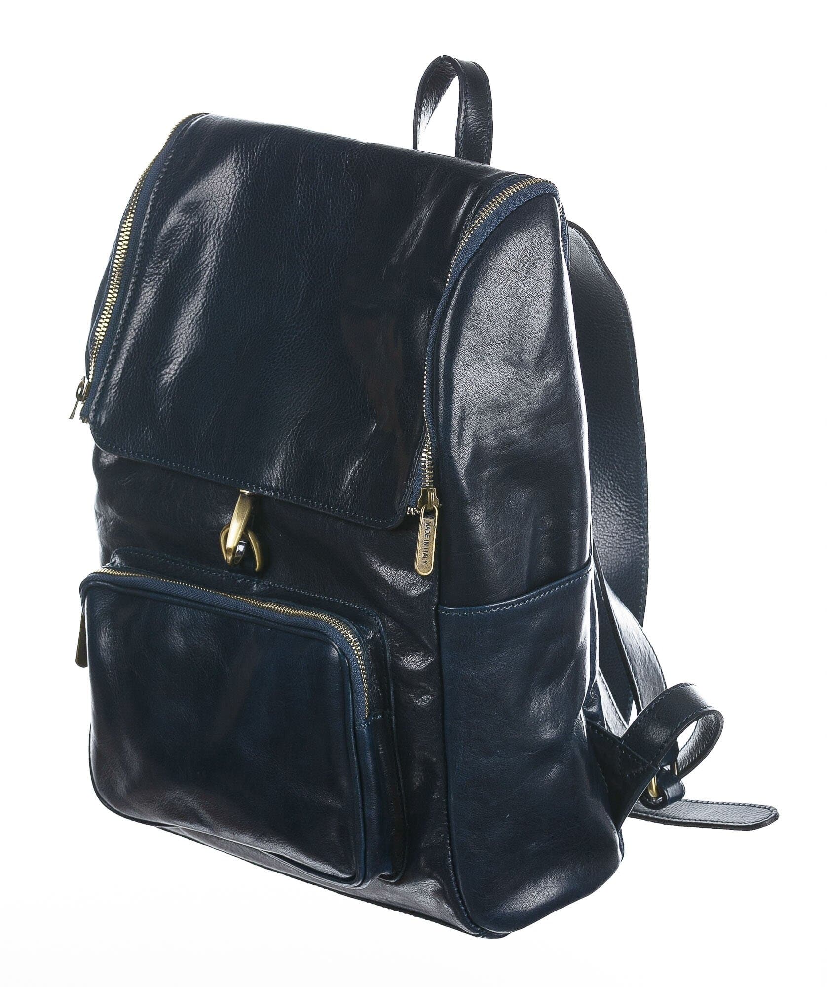 Borsa zaino in vera pelle CHIAROSCURO mod. EVEREST MAXI colore BLU Made in Italy.