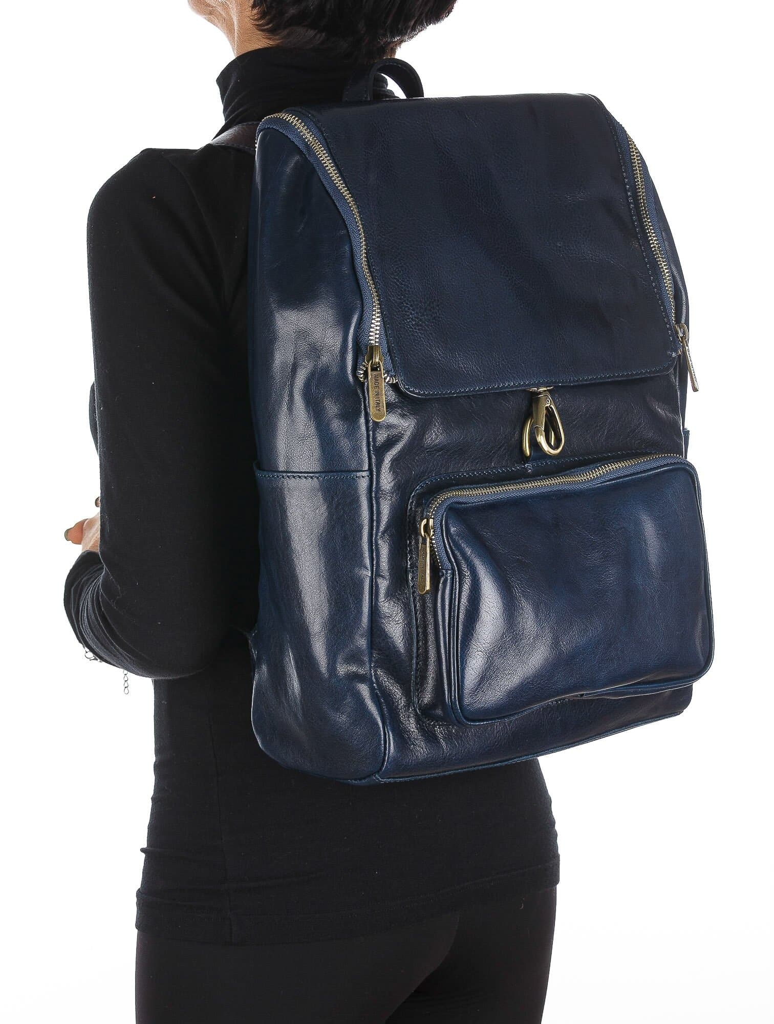 Backpack buffered real leather mod. MONTE EVEREST MAXI color dark blue