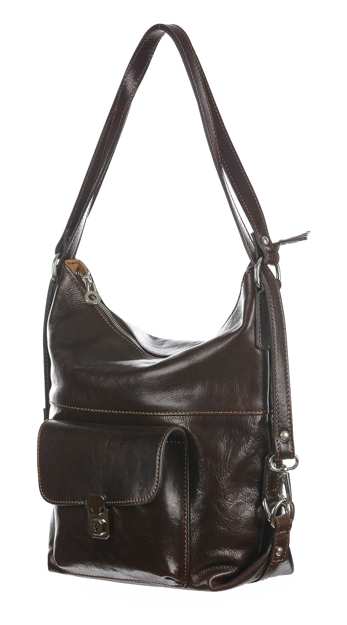 Borsa zaino donna in vera pelle CHIAROSCURO mod. MARTA, colore TESTA DI MORO, Made in Italy.