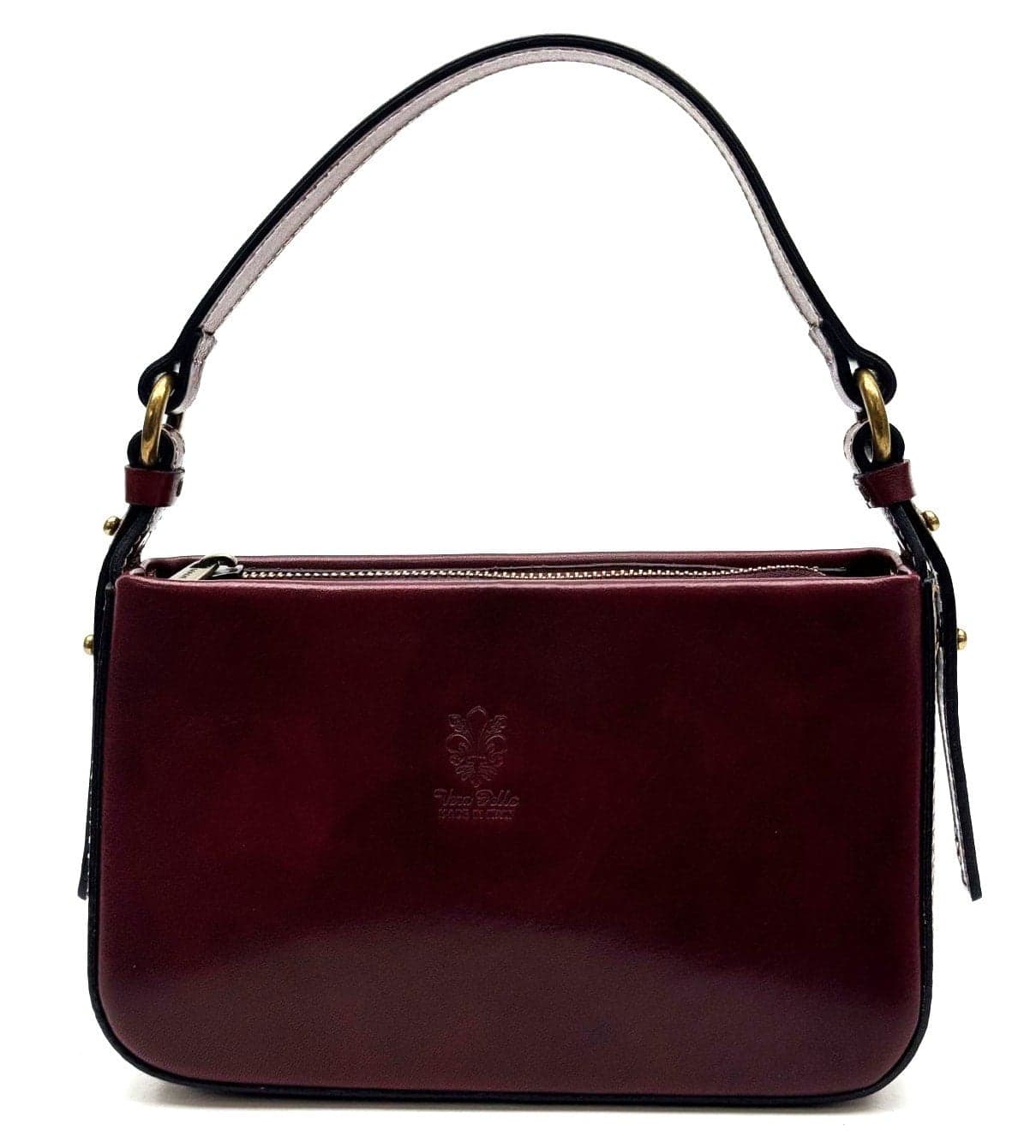 Borsa a spalla da donna in vera pelle ARMONI, colore BORDEAUX, CHIAROSCURO, Made in Italy