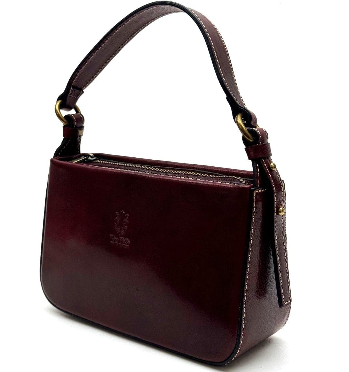 Borsa a spalla da donna in vera pelle ARMONI, colore BORDEAUX, CHIAROSCURO, Made in Italy.