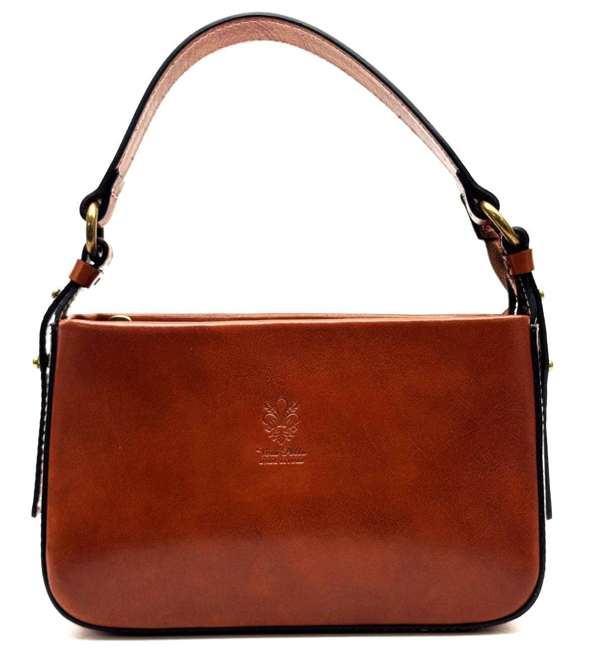 Borsa a spalla da donna in vera pelle ARMONI, colore MIELE, CHIAROSCURO, Made in Italy.