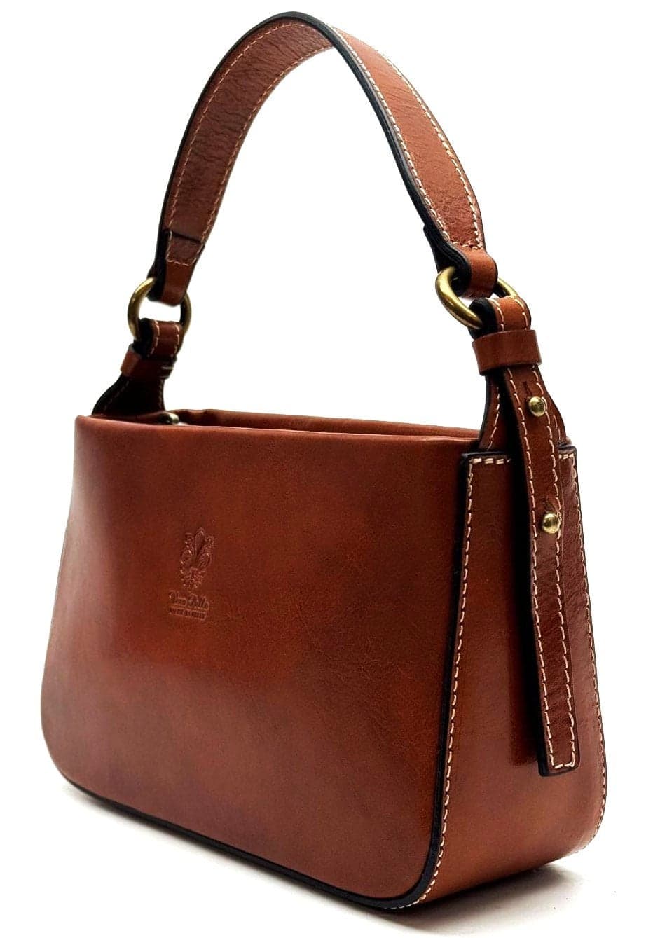Borsa a spalla da donna in vera pelle ARMONI, colore MIELE, CHIAROSCURO, Made in Italy.