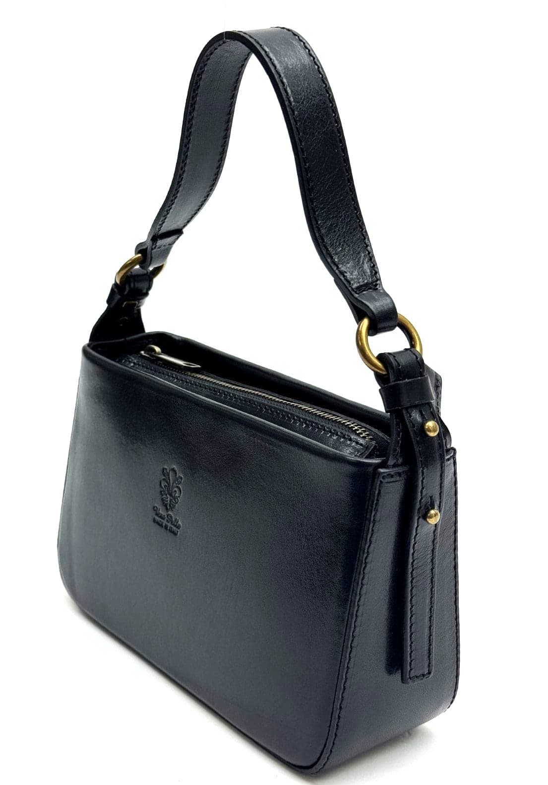 Borsa a spalla da donna in vera pelle ARMONI, colore NERO, CHIAROSCURO, Made in Italy.