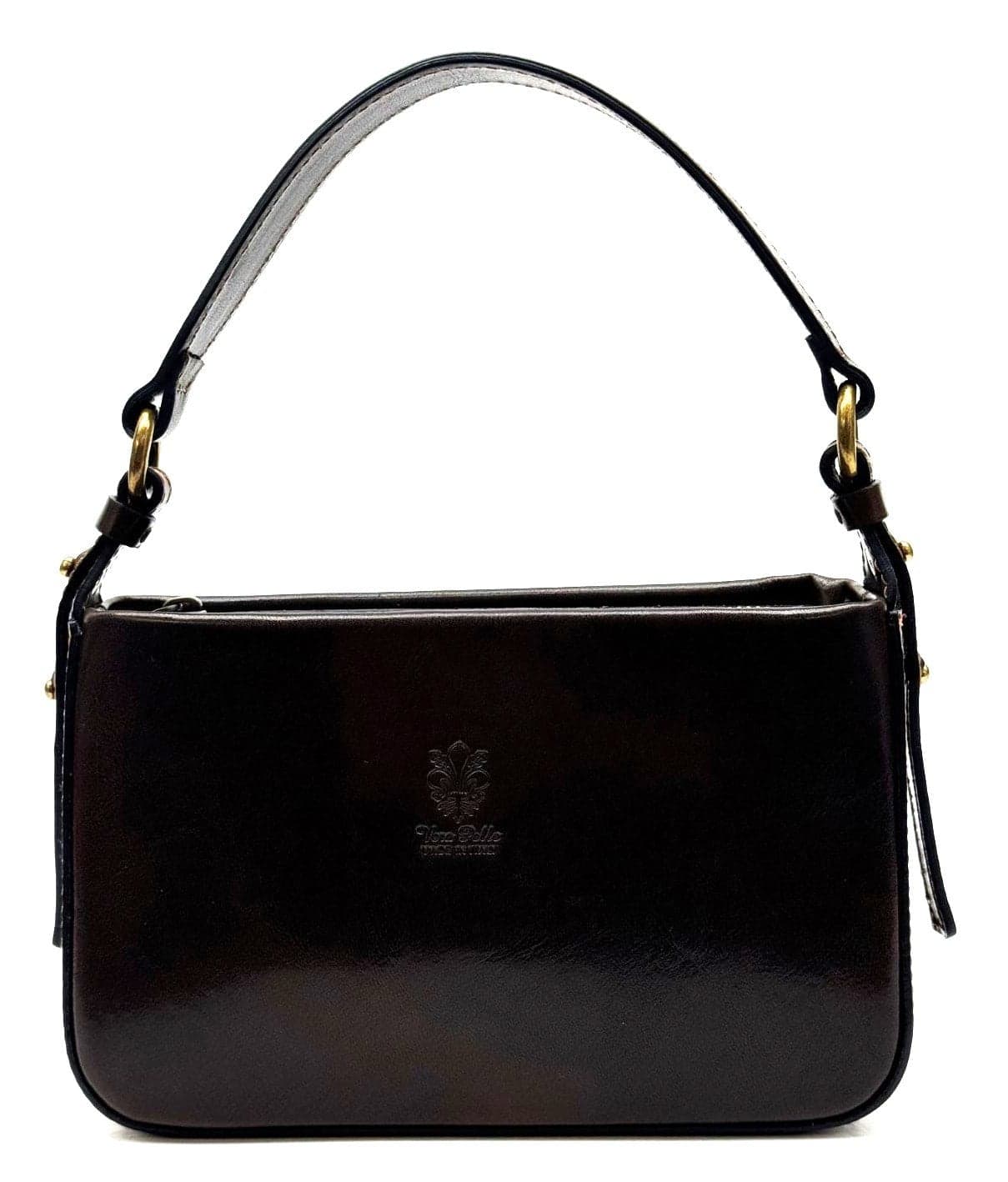 Borsa a spalla da donna in vera pelle ARMONI, colore TESTA MORO, CHIAROSCURO, Made in Italy