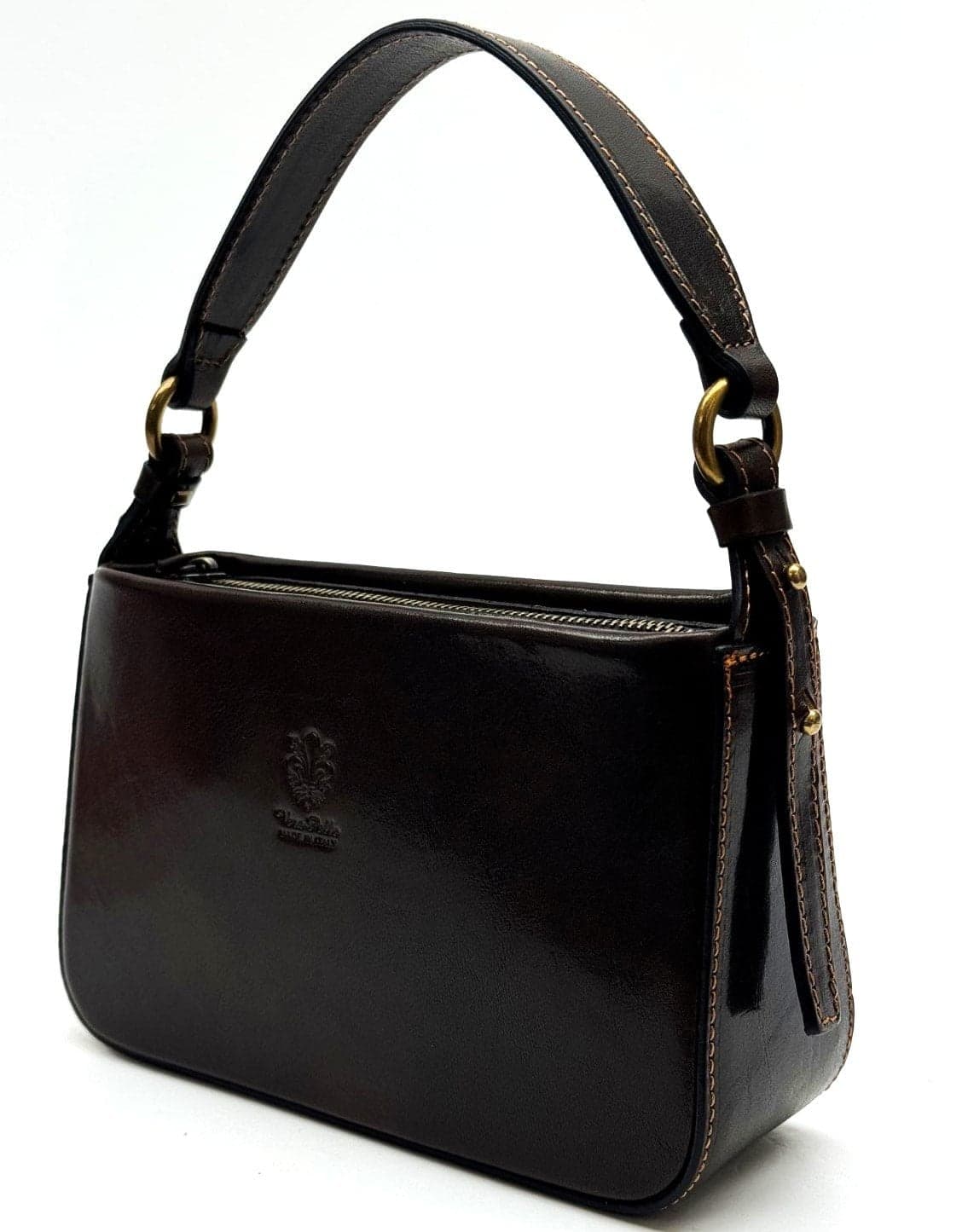 Borsa a spalla da donna in vera pelle ARMONI, colore TESTA MORO, CHIAROSCURO, Made in Italy.