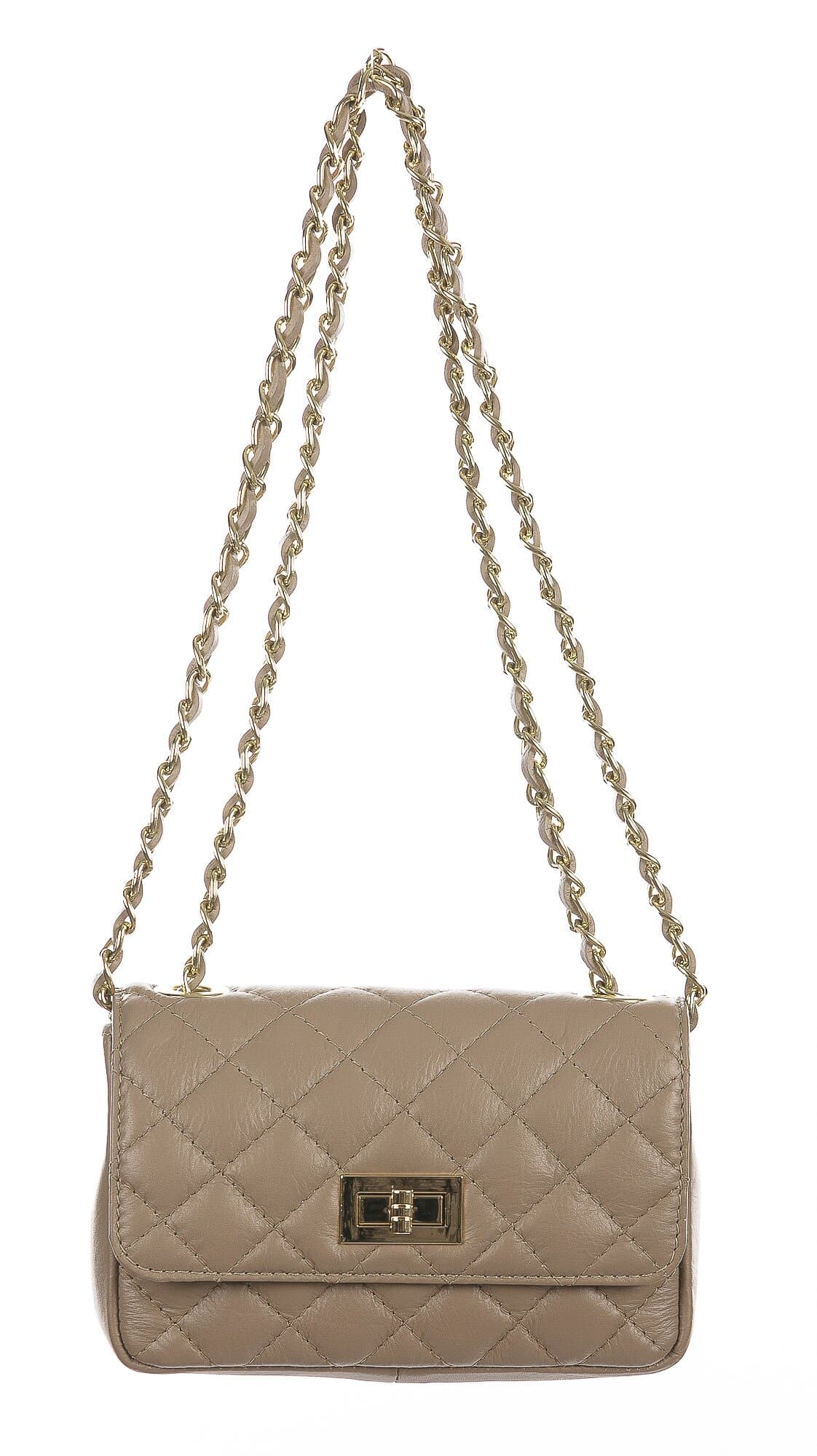 Borsa a spalla da donna in vera pelle CHARLOTTE MINI, colore TAUPE, CHIAROSCURO, Made in Italy.