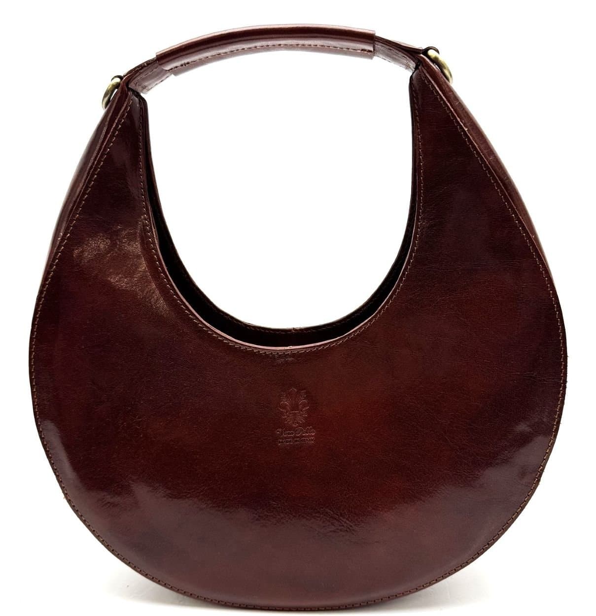 Borsa a spalla da donna in vera pelle MARY, colore MARRONE, CHIAROSCURO, Made in Italy