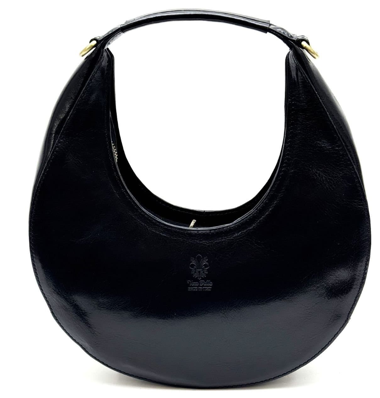 Borsa a spalla da donna in vera pelle MARY, colore NERO, CHIAROSCURO, Made in Italy.