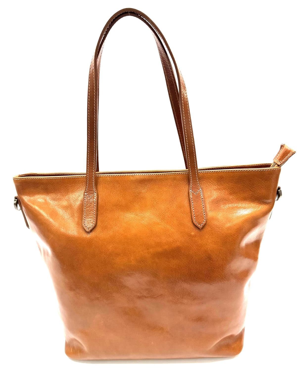 Borsa modello shopper, portata a spalla da donna in vera pelle modello VANESA, colore MIELE, CHIAROSCURO, Made in Italy