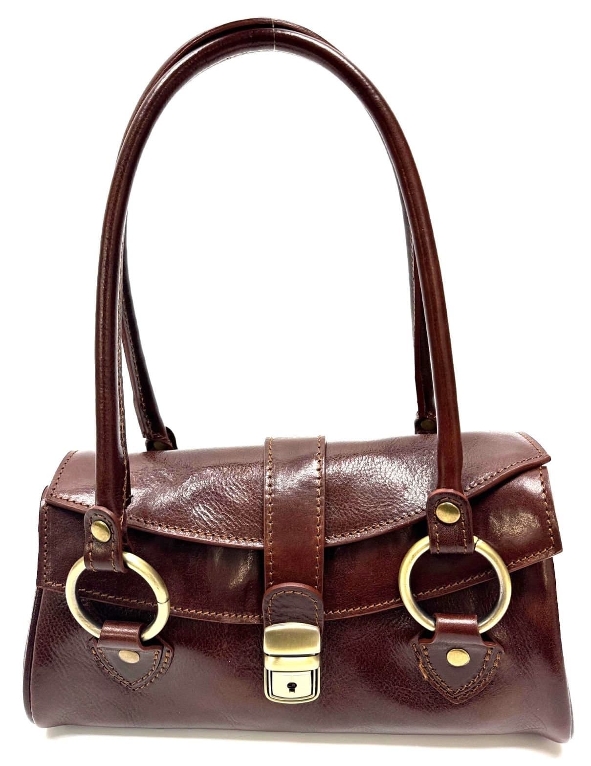 Borsa a spalla donna CHANTAL in vera pelle, colore MARRONE, CHIAROSCURO, Made in Italy