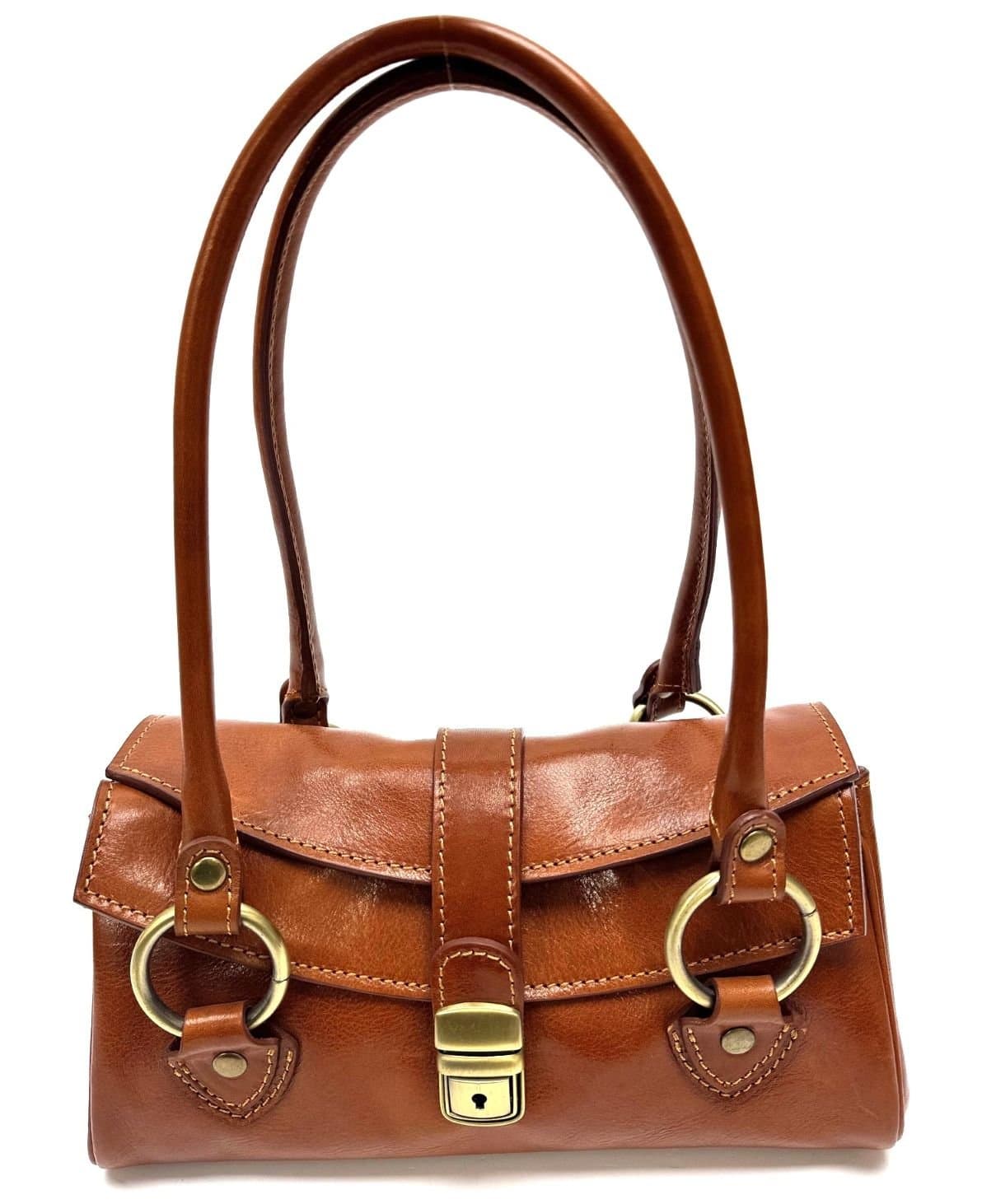 Borsa a spalla donna CHANTAL in vera pelle, colore MIELE, CHIAROSCURO, Made in Italy