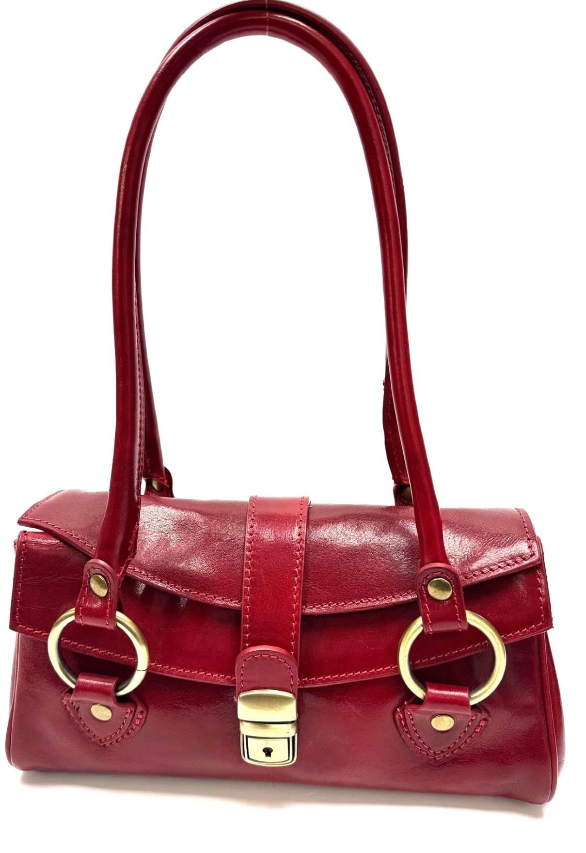 Borsa a spalla donna CHANTAL in vera pelle, colore ROSSO, CHIAROSCURO, Made in Italy